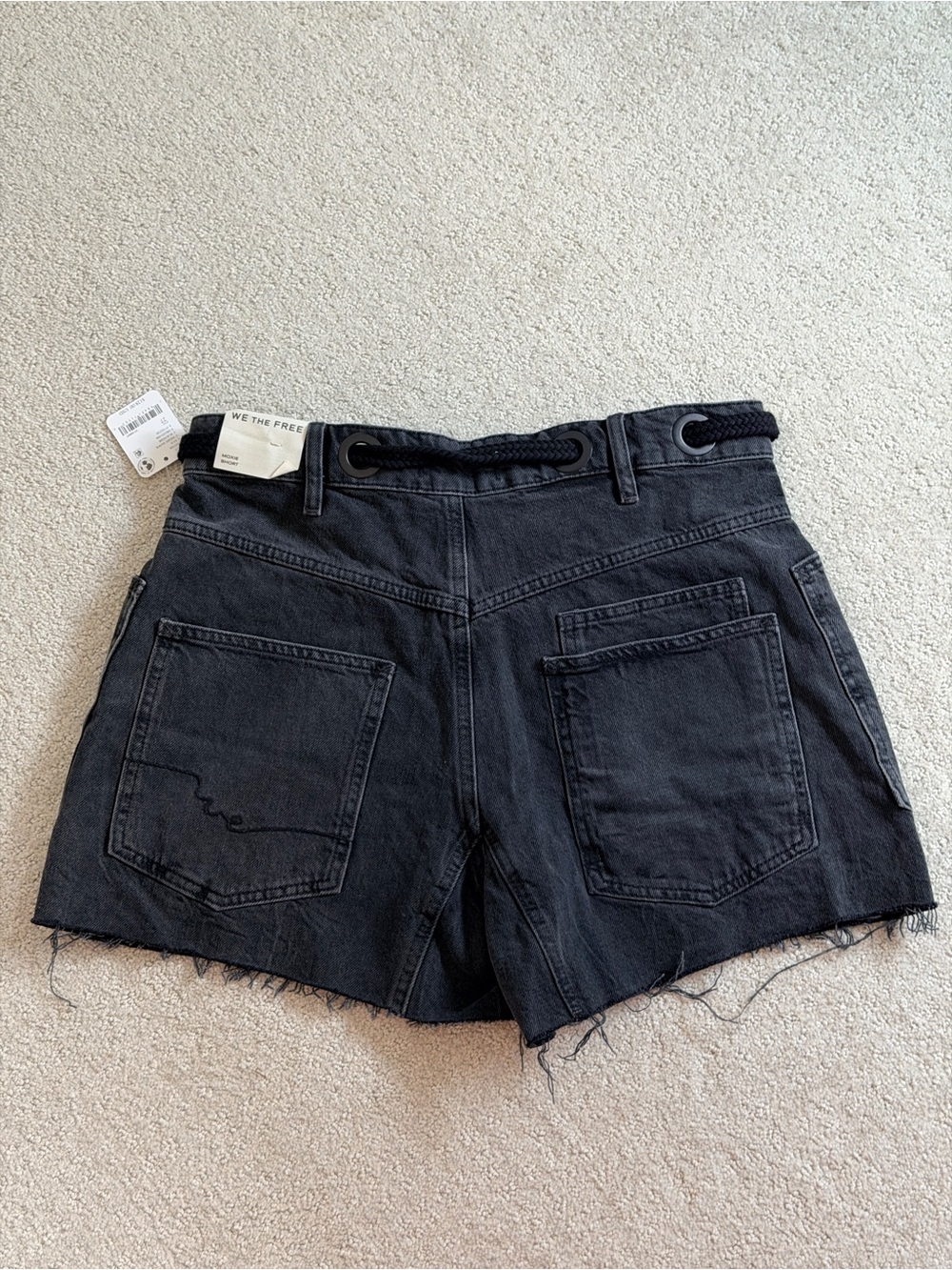 Free People Moxie Black Raw-Hem High-Rise Denim Shorts with Drawstring - Picture 3 of 3